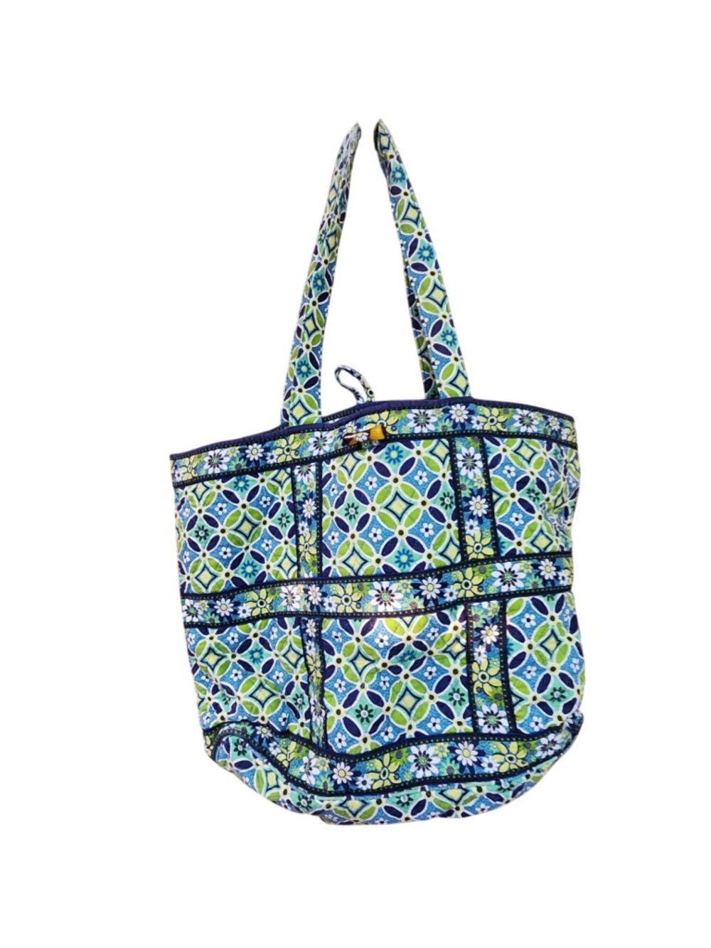 Vera Bradley Blue & Green Floral Tote Bag With Exterior Pockets & Button Closure